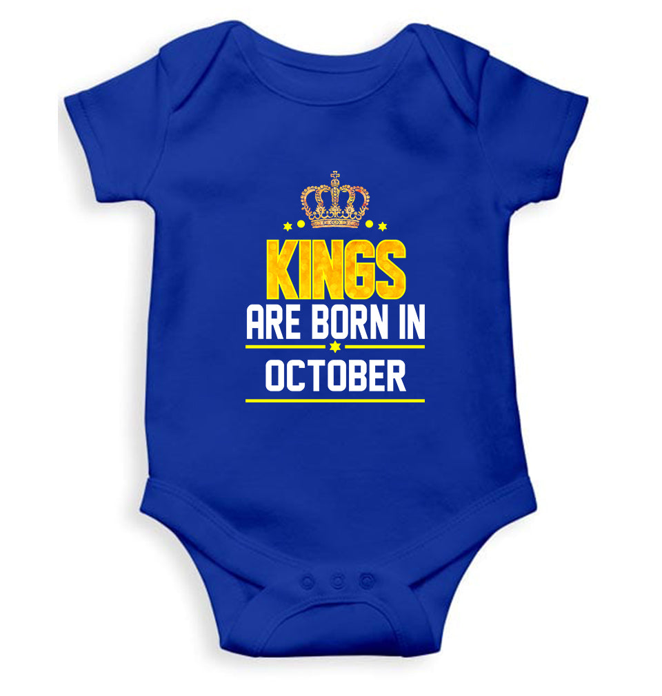 Kings Are Born In October Kids Romper For Baby Boy/Girl-0-5 Months(18 Inches)-Royal Blue-Ektarfa.online