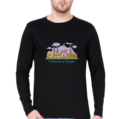 Welcome to Europe Full Sleeves T-Shirt for Men-Black-Ektarfa.online