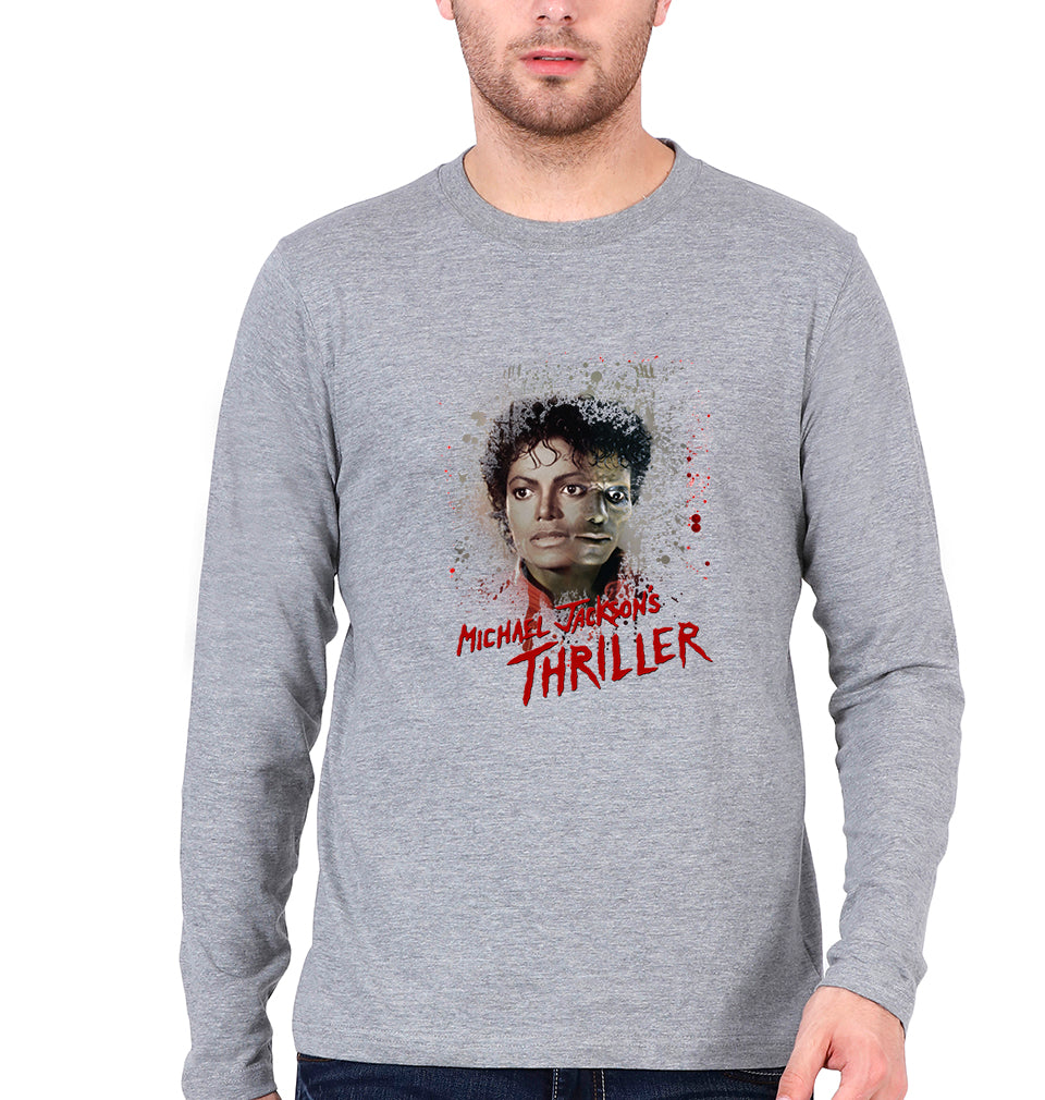 Thriller Full Sleeves T-Shirt for Men-Grey Melange-Ektarfa.online
