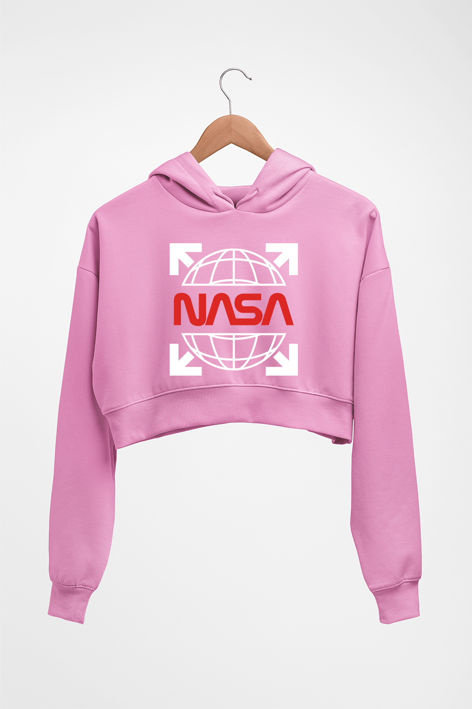 Nasa White Off Crop HOODIE FOR WOMEN-Light Baby Pink-Ektarfa.online