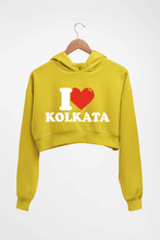 Load image into Gallery viewer, I Love Kolkata Crop HOODIE FOR WOMEN-Mustard Yellow-Ektarfa.online
