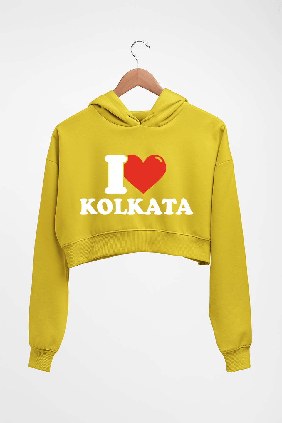 I Love Kolkata Crop HOODIE FOR WOMEN-Mustard Yellow-Ektarfa.online