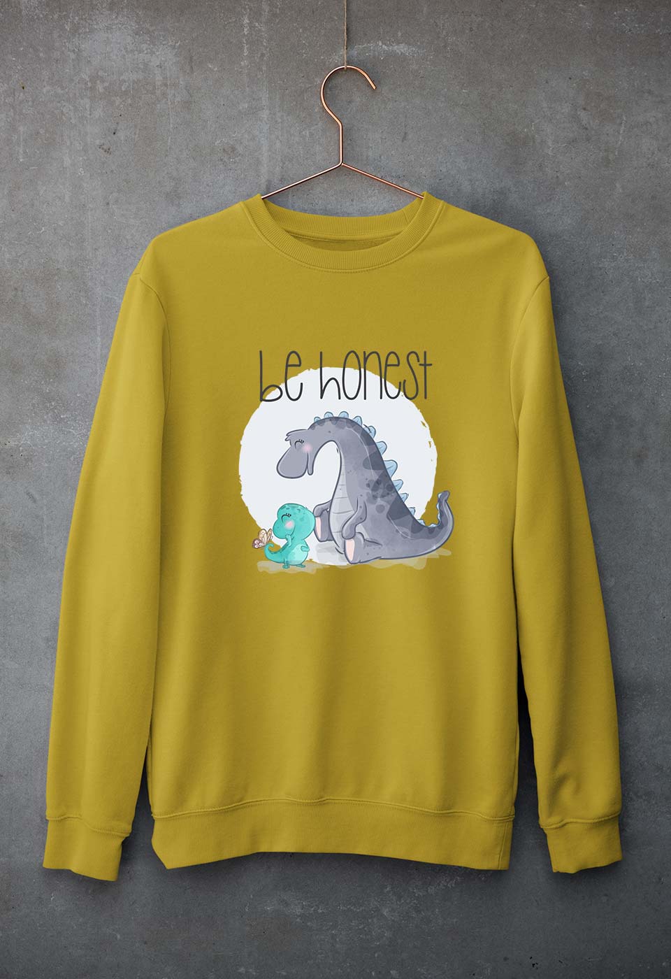 Dinosaur Unisex Sweatshirt for Men/Women-S(40 Inches)-Mustard Yellow-Ektarfa.online