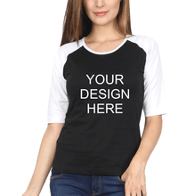 Load image into Gallery viewer, Customized-Custom-Personalized Full Sleeves Raglan T-Shirt for Women-S(34 Inches)-White-Black-ektarfa.com
