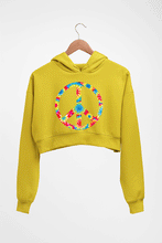 Load image into Gallery viewer, Trippy Psychedelic Peace Crop HOODIE FOR WOMEN-Mustard Yellow-Ektarfa.online
