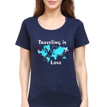 Load image into Gallery viewer, Traveling is Love T-Shirt for Women-Navy Blue-Ektarfa.online
