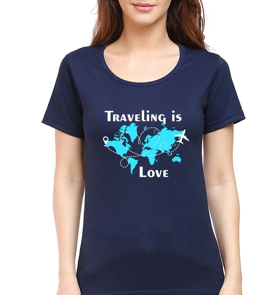 Traveling is Love T-Shirt for Women-Navy Blue-Ektarfa.online