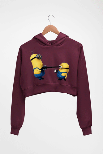 Minion Crop HOODIE FOR WOMEN-Maroon-Ektarfa.online