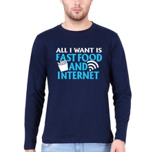 Load image into Gallery viewer, Fast Food and Internet Full Sleeves T-Shirt for Men-Navy Blue-Ektarfa.online
