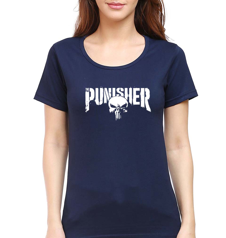 Punisher T-Shirt for Women-XS(32 Inches)-Navy Blue-Ektarfa.online
