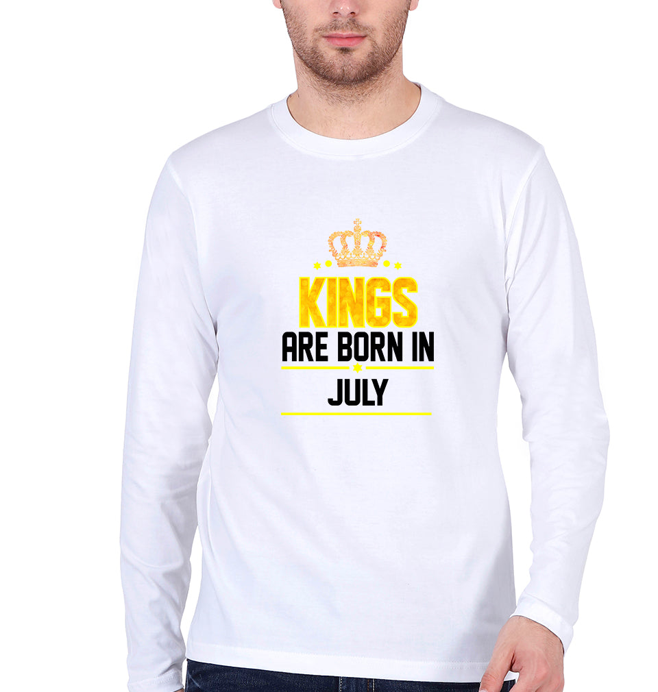 Kings Are Born In July Full Sleeves T-Shirt for Men-White-Ektarfa.online