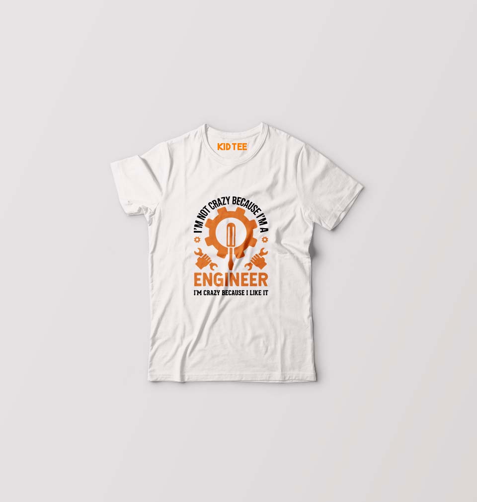 Crazy Engineer Kids T-Shirt for Boy/Girl-White-Ektarfa.online