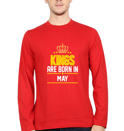 Kings Are Born In May Full Sleeves T-Shirt for Men-Red-Ektarfa.online