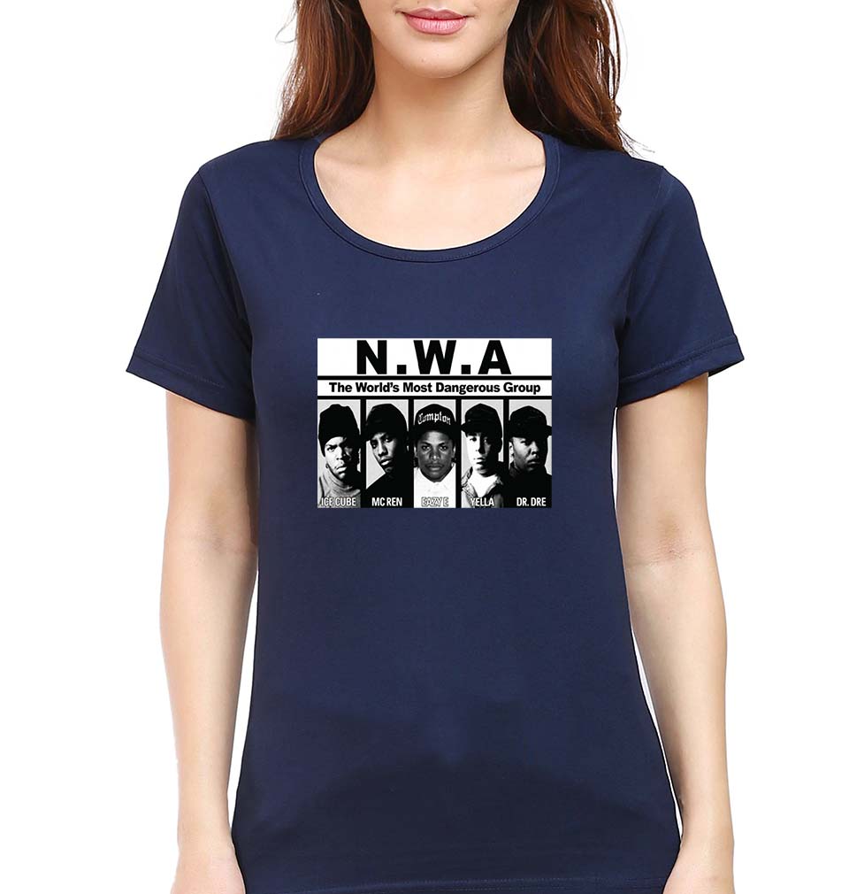 Niggaz Wit Attitudes (NWA) Hip Hop T-Shirt for Women-XS(32 Inches)-Navy Blue-Ektarfa.online