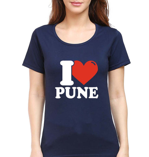 I Love Pune T-Shirt for Women-Navy Blue-Ektarfa.online
