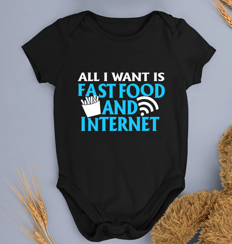 Fast Food and Internet Kids Romper For Baby Boy/Girl-Black-Ektarfa.online