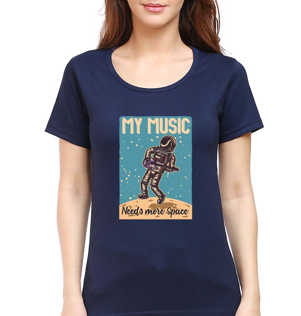 Music T-Shirt for Women-XS(32 Inches)-Navy Blue-Ektarfa.online