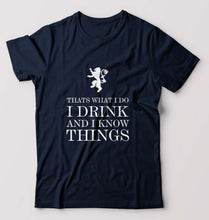 Load image into Gallery viewer, GOT Game of Thrones I Drink And Know Things T-Shirt for Men-S(38 Inches)-Navy Blue-Ektarfa.online
