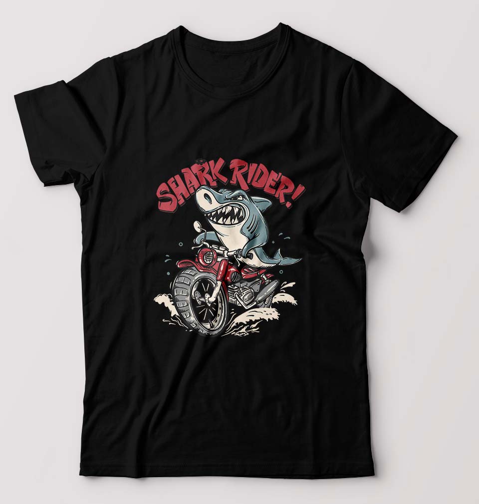 Shark Rider T-Shirt for Men-S(38 Inches)-Black-Ektarfa.online
