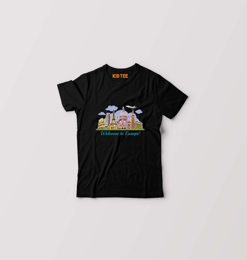 Welcome to Europe Kids T-Shirt for Boy/Girl-Black-Ektarfa.online