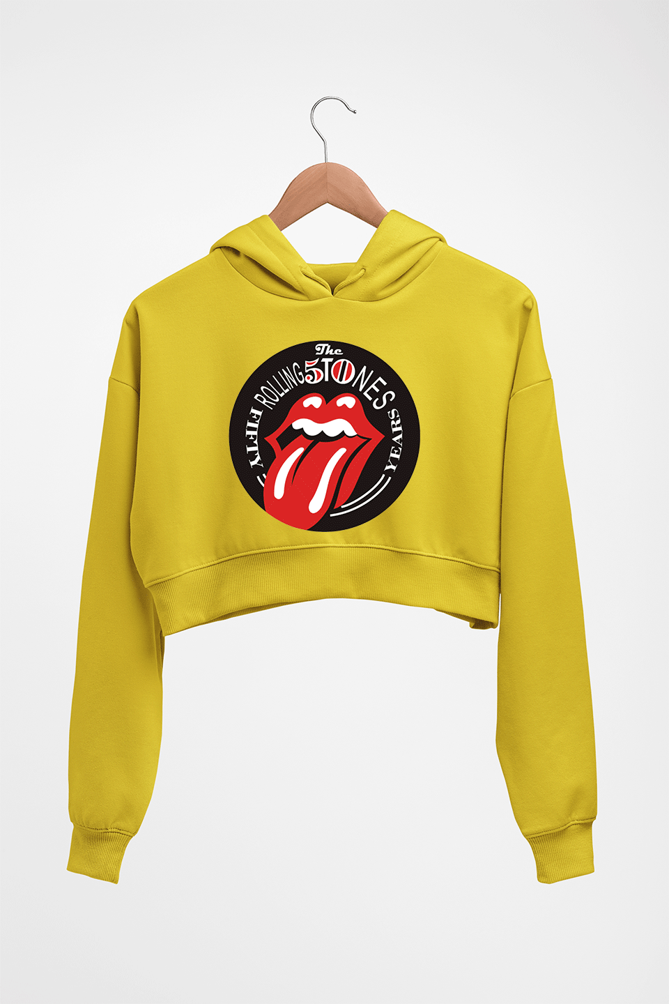 Rolling Stones Crop HOODIE FOR WOMEN-Mustard Yellow-Ektarfa.online