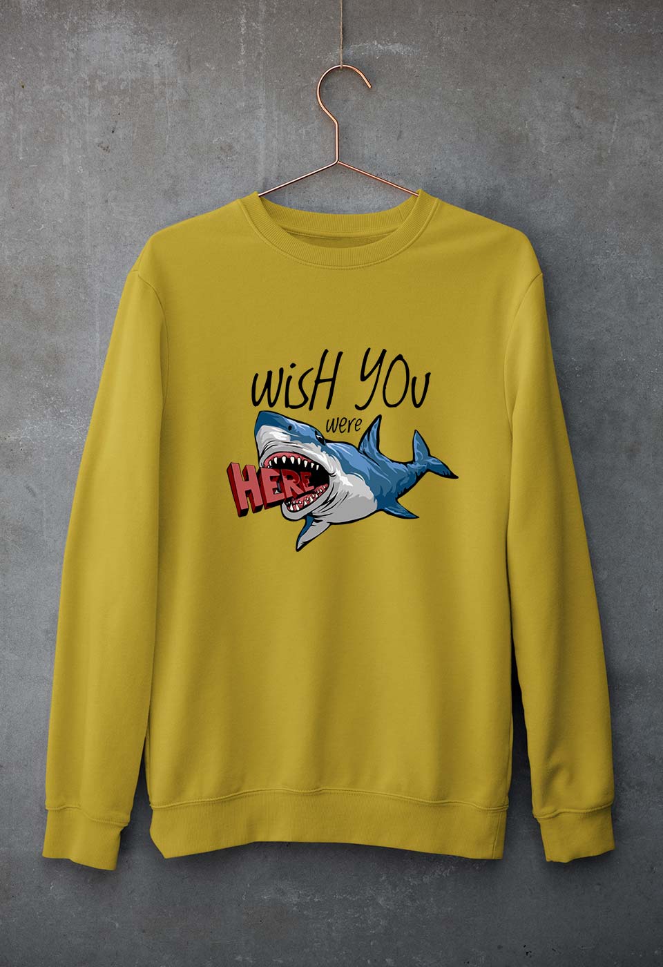 Shark Unisex Sweatshirt for Men/Women-S(40 Inches)-Mustard Yellow-Ektarfa.online
