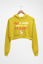 Load image into Gallery viewer, Play Cricket Crop HOODIE FOR WOMEN-Mustard Yellow-Ektarfa.online
