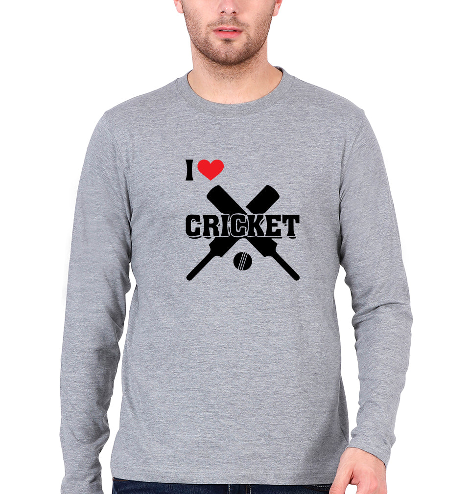I Love Cricket Full Sleeves T-Shirt for Men-Grey Melange-Ektarfa.online