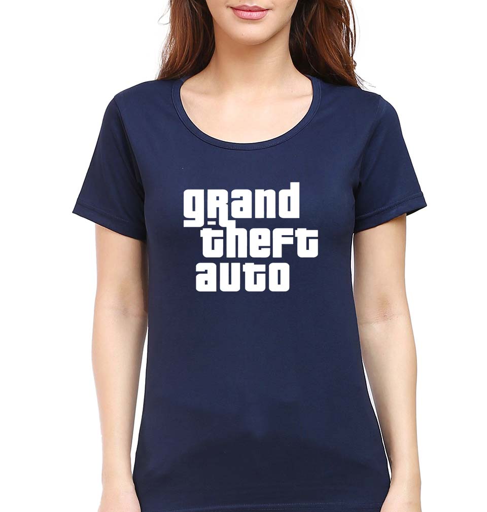 Grand Theft Auto (GTA) T-Shirt for Women-XS(32 Inches)-Navy Blue-Ektarfa.online