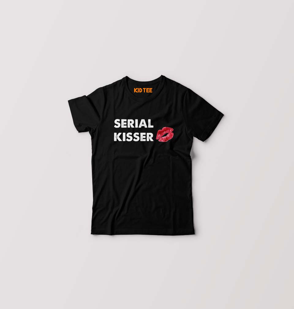 Serial Kisser Kids T-Shirt for Boy/Girl-0-1 Year(20 Inches)-Black-Ektarfa.online