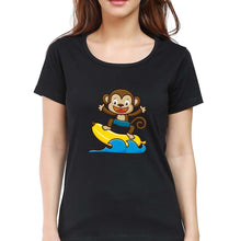 Load image into Gallery viewer, Monkey Banana T-Shirt for Women-XS(32 Inches)-Black-Ektarfa.online
