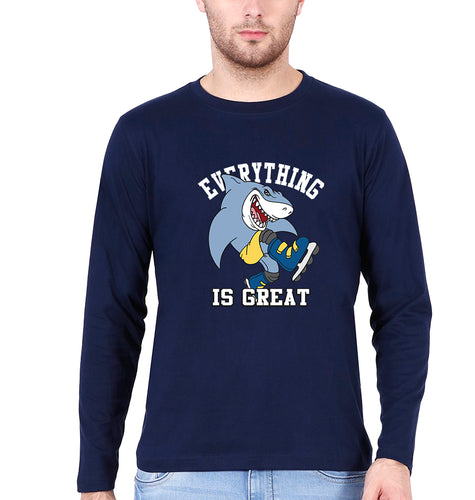 Shark Full Sleeves T-Shirt for Men-Navy Blue-Ektarfa.online