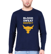 Load image into Gallery viewer, Blood Sweat Respect Gym Full Sleeves T-Shirt for Men-S(38 Inches)-Navy Blue-Ektarfa.online

