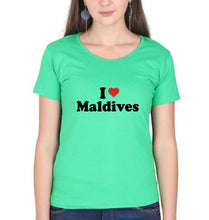 Load image into Gallery viewer, I Love Maldives T-Shirt for Women-Flag Green-Ektarfa.online
