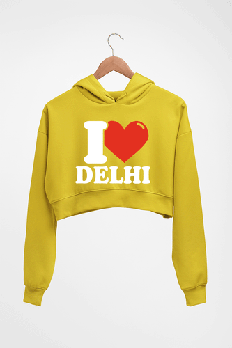 I Love Delhi Crop HOODIE FOR WOMEN-Mustard yellow-Ektarfa.online