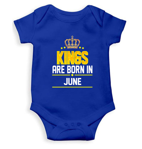 Kings Are Born In June Kids Romper For Baby Boy/Girl-0-5 Months(18 Inches)-Royal Blue-Ektarfa.online