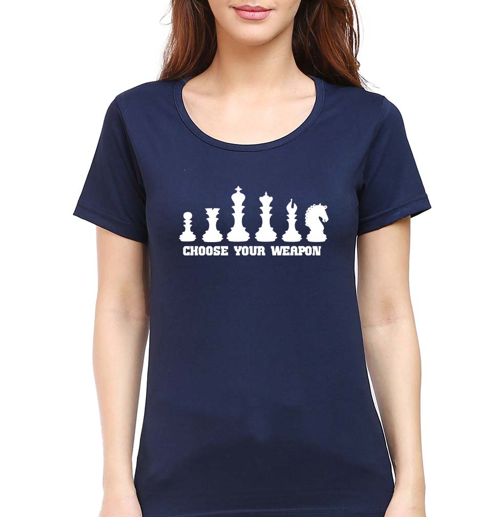 Chess T-Shirt for Women-XS(32 Inches)-Navy Blue-Ektarfa.online