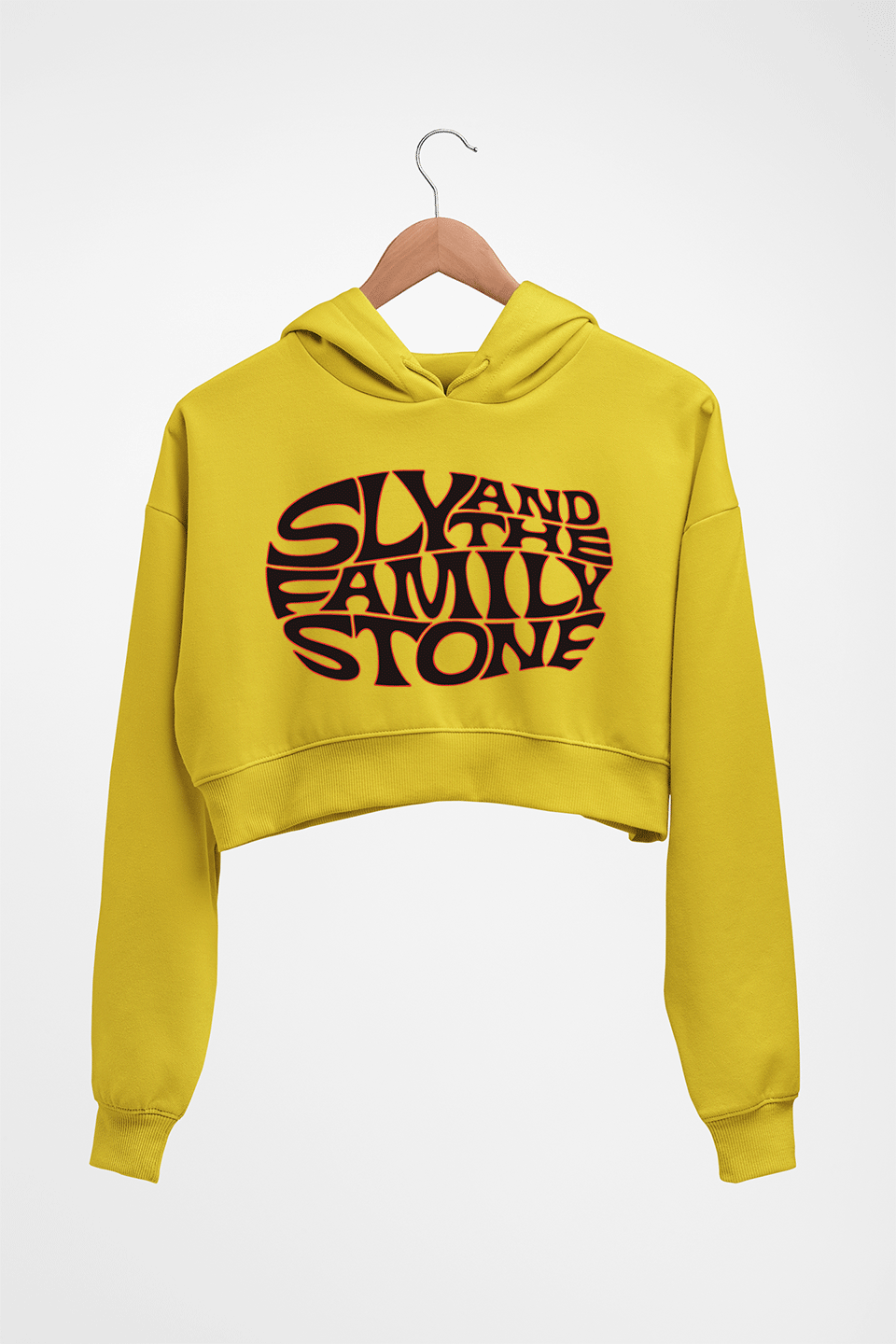 Sly and the Family Stone Crop HOODIE FOR WOMEN-Mustard Yellow-Ektarfa.online