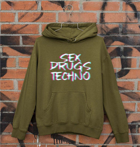 Sex Drugs Techno Unisex Hoodie for Men/Women-S(40 Inches)-Olive Green-Ektarfa.online