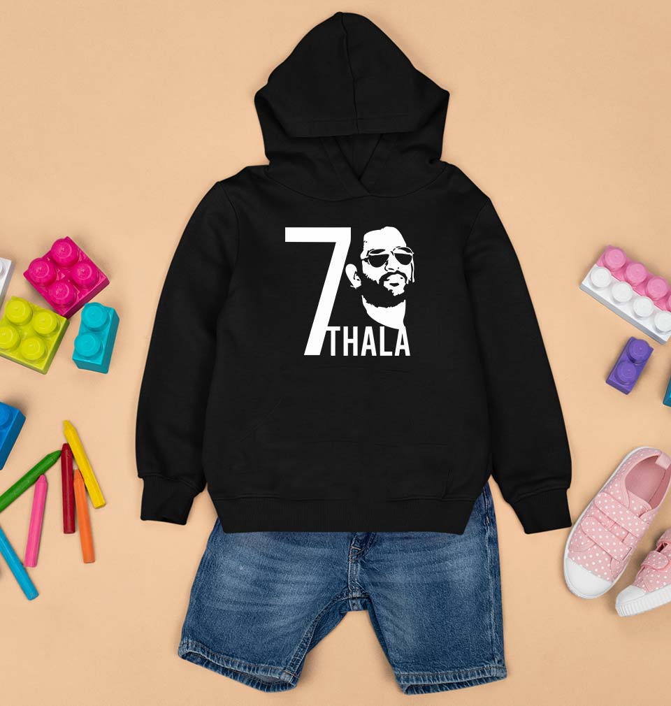 MS Dhoni 07 Thala Kids Hoodie for Boy/Girl-Black-Ektarfa.online