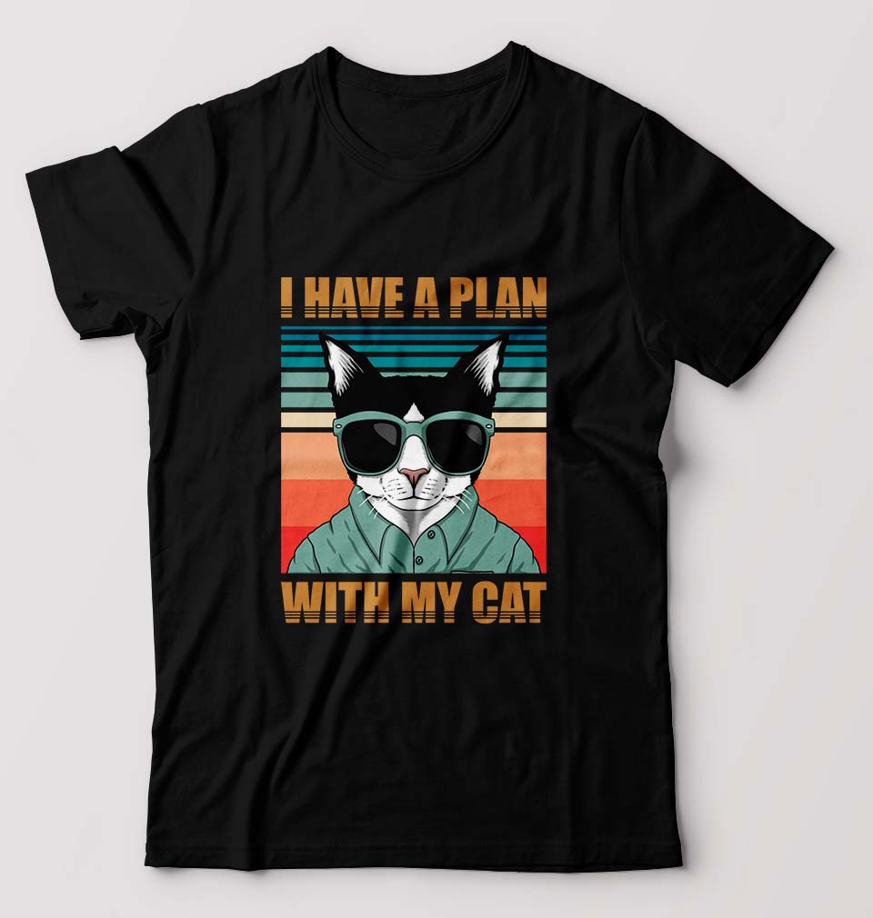 Cat T-Shirt for Men-S(38 Inches)-Black-Ektarfa.online