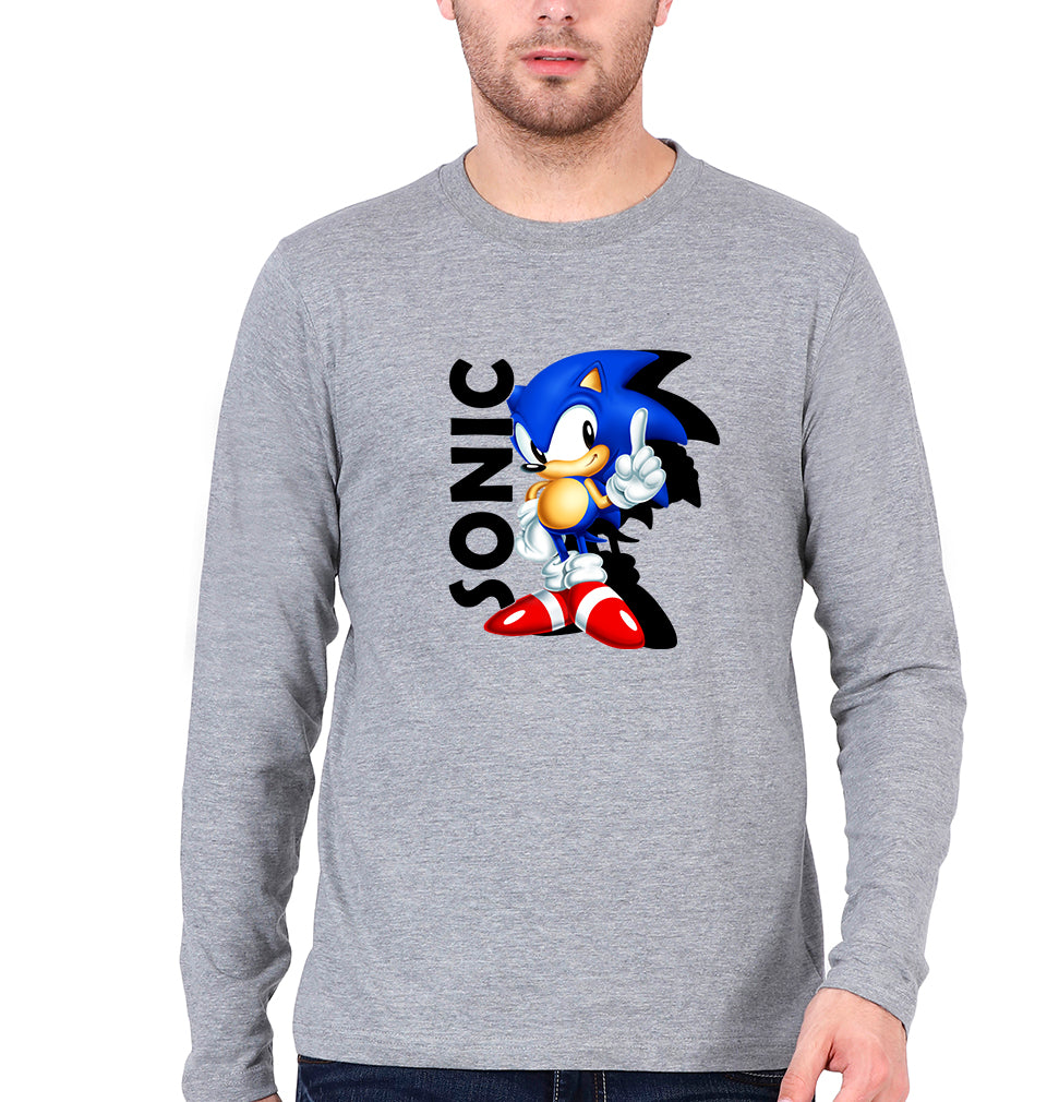 Sonic Full Sleeves T-Shirt for Men-Grey Melange-Ektarfa.online