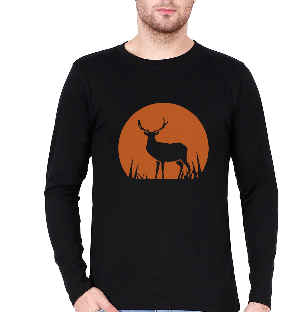 Deer Full Sleeves T-Shirt for Men-BLACK-Ektarfa.online