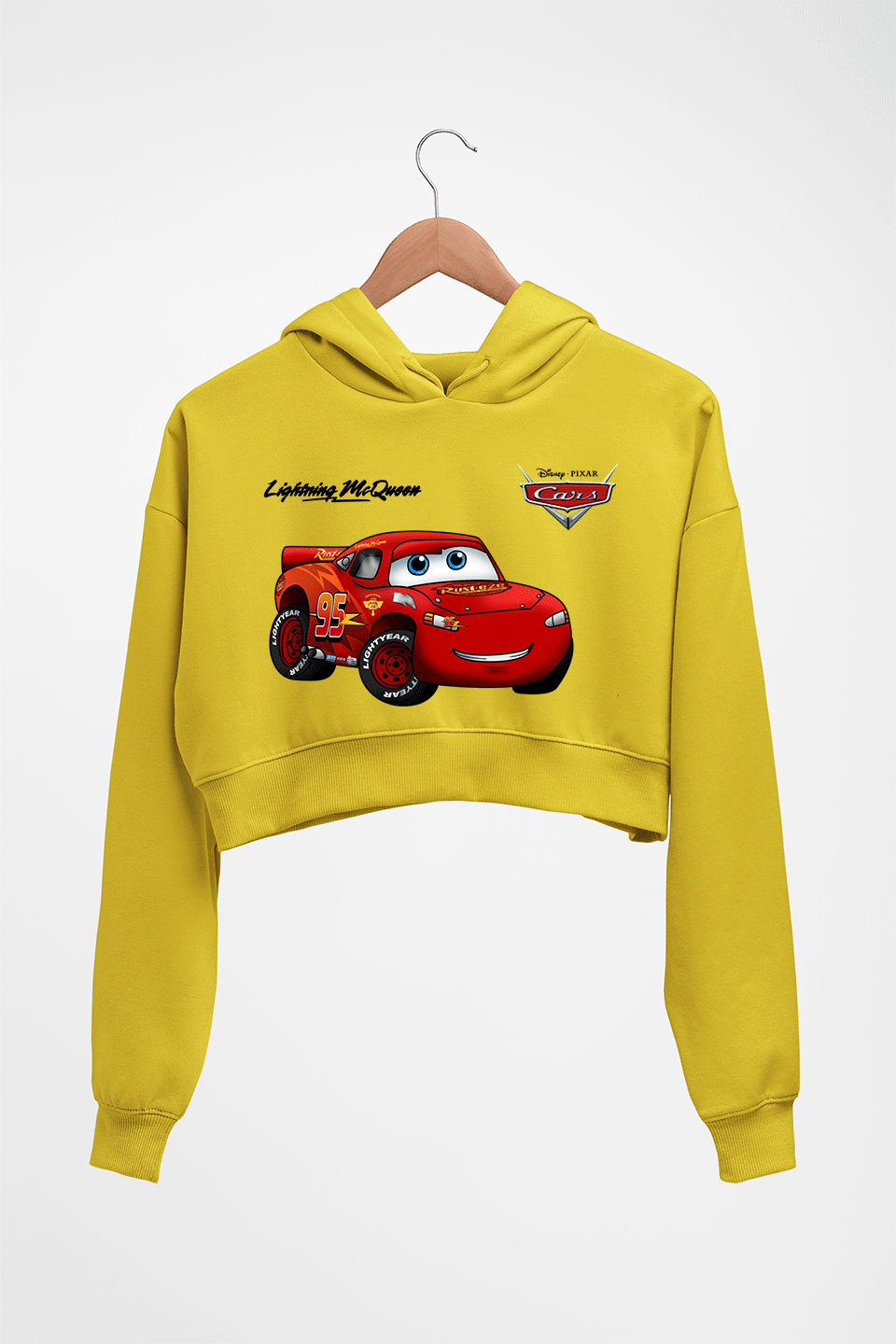Lightning McQueen Crop HOODIE FOR WOMEN-Mustard Yellow-Ektarfa.online