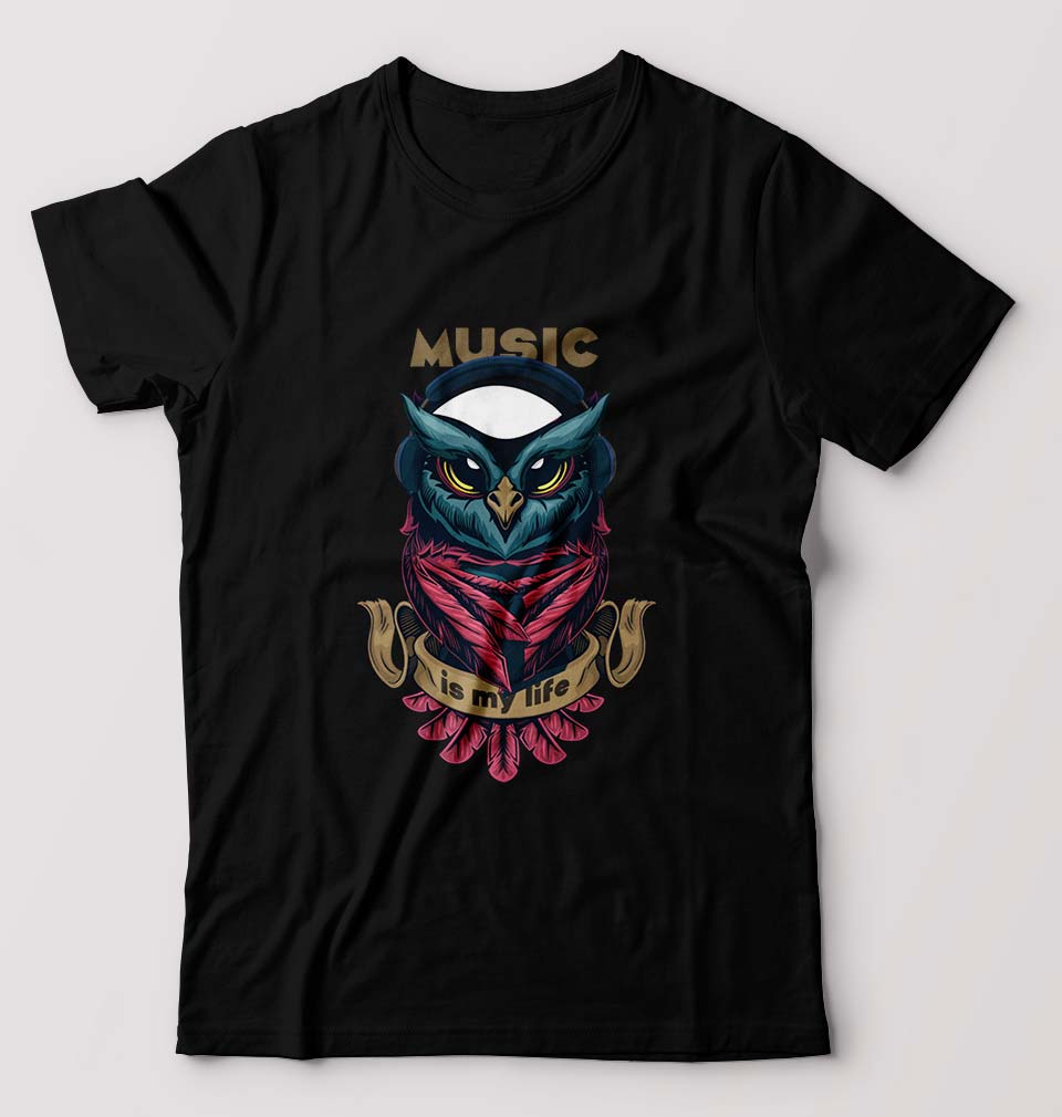 Owl Music T-Shirt for Men-S(38 Inches)-Black-Ektarfa.online
