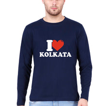 Load image into Gallery viewer, I Love Kolkata T Full Sleeves T-Shirt for Men-Navy Blue-Ektarfa.online
