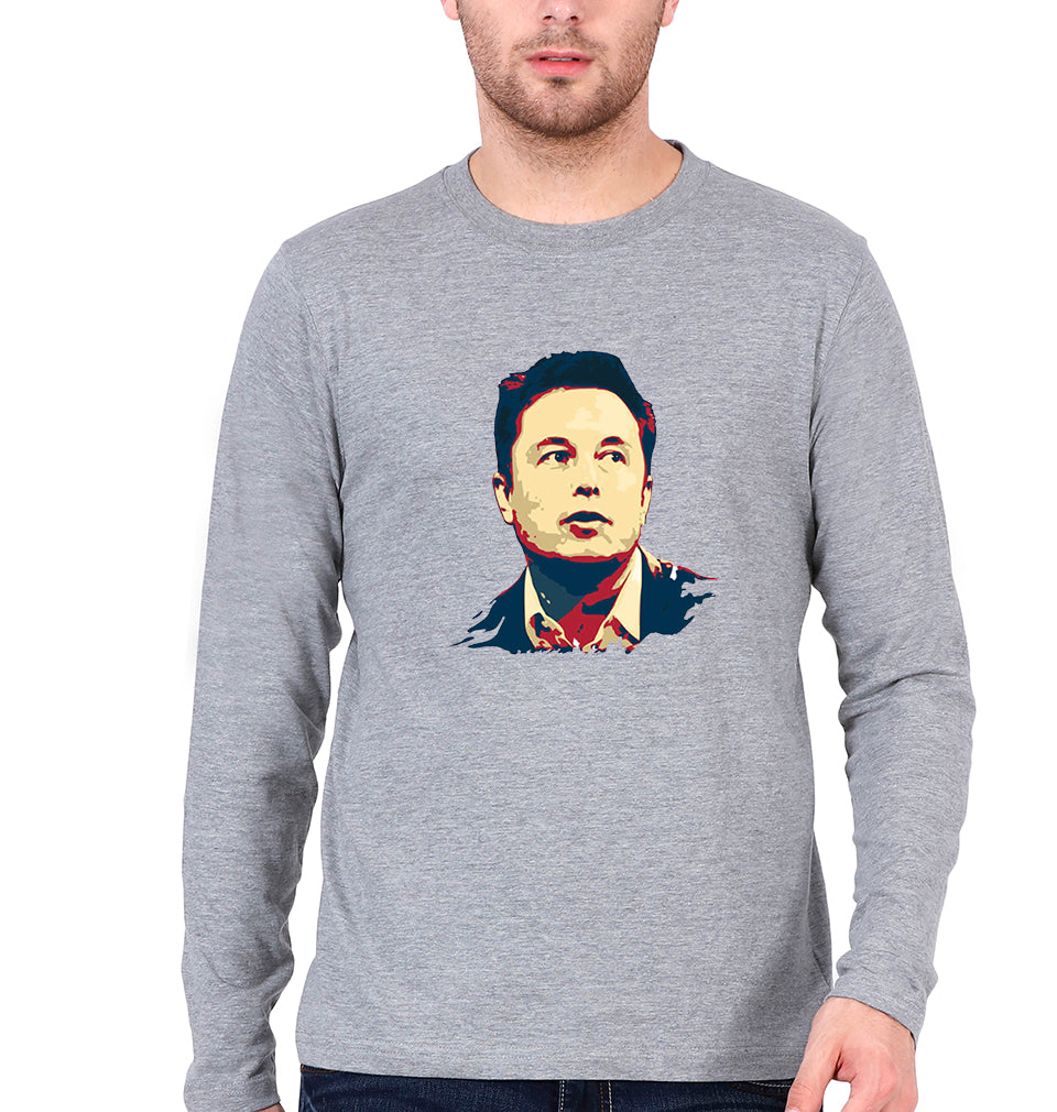 Elon Musk Full Sleeves T-Shirt for Men-Grey Melange-Ektarfa.online