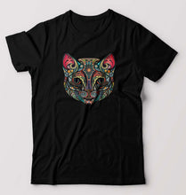 Load image into Gallery viewer, Psychedelic Cat T-Shirt for Men-S(38 Inches)-Black-Ektarfa.online
