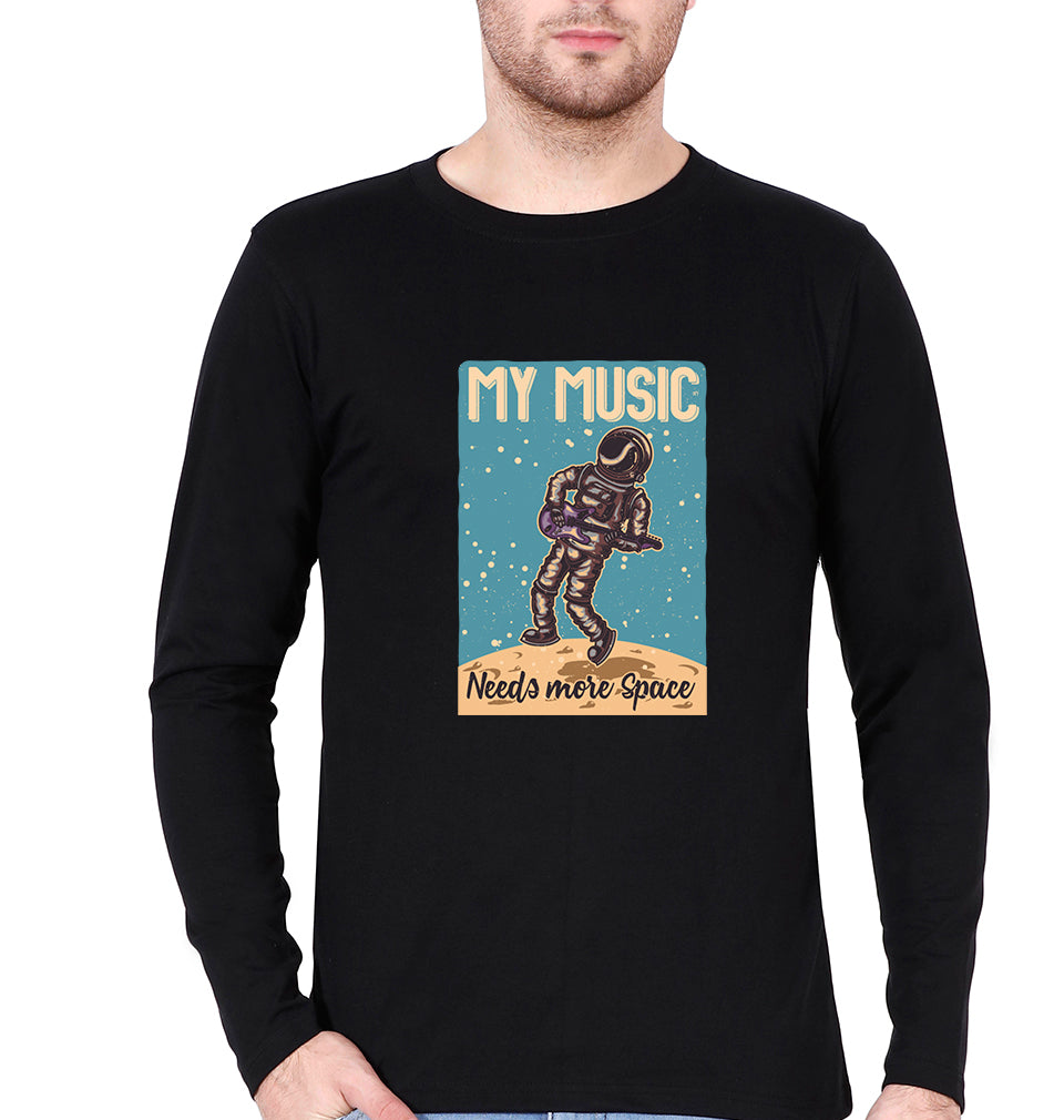 Music Full Sleeves T-Shirt for Men-S(38 Inches)-Black-Ektarfa.online