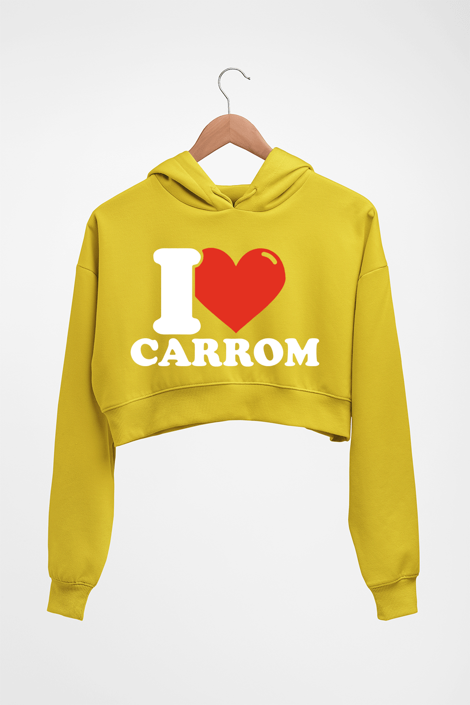 I Love Carrom Crop HOODIE FOR WOMEN-Mustard Yellow-Ektarfa.online